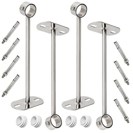 Ohamtes 4 Stück ID25 mm (1 Zoll), L250 mm, Kleiderstangen-Montagehalterung, Duschvorhanghalter, Vorhangstangen-Flansch-Buchse, geeignet für Decken- oder Wandmontage