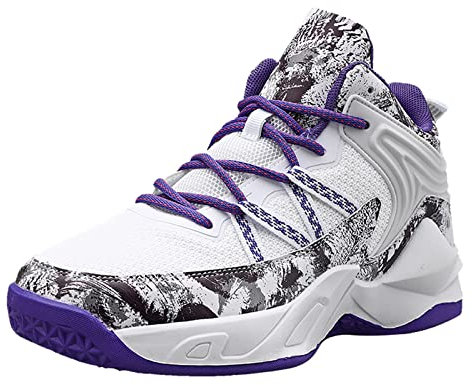 LZQpearl Herren Basketball Schuh, Mode Jungen Teenager Trainerschuhe, High-Top Outdoor rutschfeste Lauf Lauf Casual Tennis Walking Fitness Schuhe (White,44 (8.5 UK))
