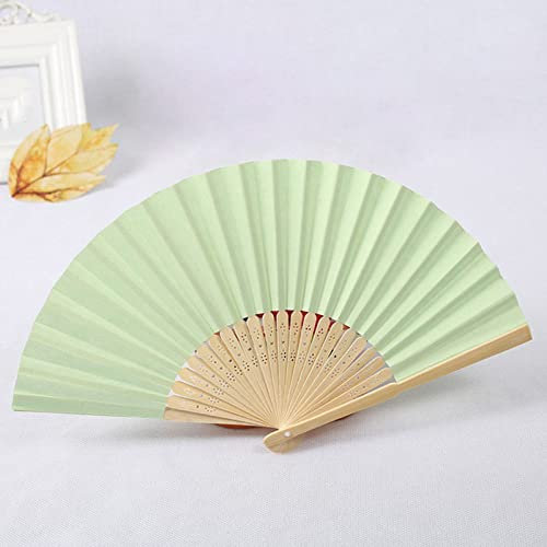 KHJH Folding Fan Handheld, Classical Hand Fan Foldable Sage Green Oriental Cloth Fabric Chinese Fan Solid Color Large Handmade Folding Fan For Dancing Wedding Home Decorations