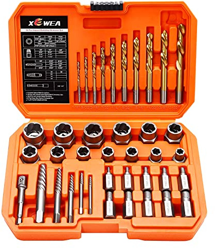 XEWEA Lot de 39 extracteurs de vis et boulons avec foret à gauche