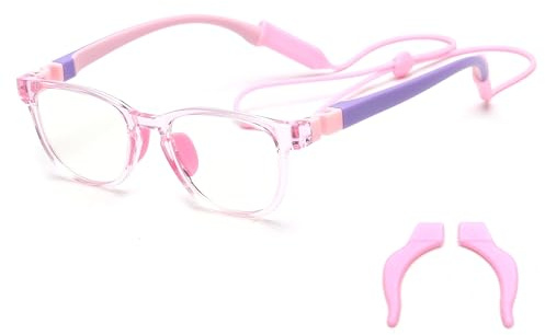 JM Kids Blue Light Glasses, Computer Gaming Grasses for Girls Boys Age 3-10, Anti Blue Ray TR90 Eyeglasses Pink Square Style