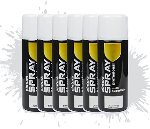 Etrexonline Pintura Spray Multicolor Profesional 400ml Adecuado Metal Madera y Plástico - Color Blanco Mate (Paquete de 6)