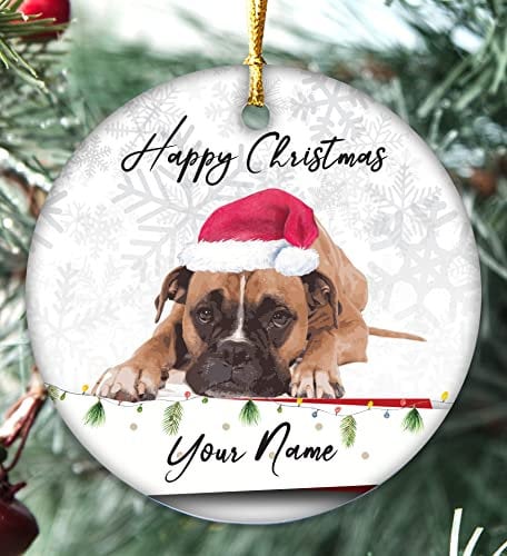 Handmade personalised Dogs Christmas Bauble Puppy Pet Xmas Gift Tree Decoration (Boxer)