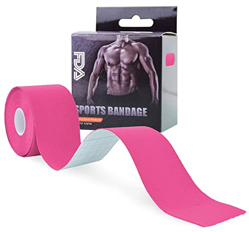 Tape Kinesiologico, Elastico Kinesio Taping 5m x 5cm, Senza Latex Nastro Kinesiologico Cerotto Dermocompatibile per Ginocchio Spalla e Schiena, Impermeabile Kinesio Tape (Rosa)