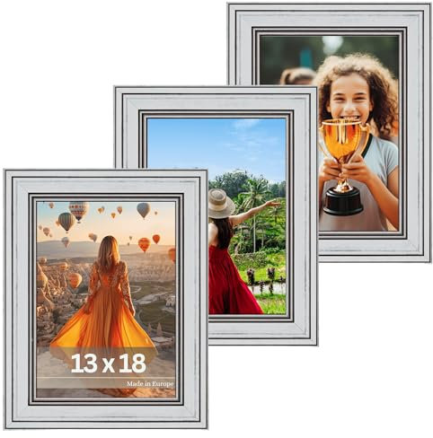VictoR Bilderrahmen Goya in Weiß 3er Set in 13x18 cm - Leiste: 31x19mm - Fotorahmen im Vintage Stil mit bruchsicherem Acrylglas - Bilderrahmen 13x18 Weiß