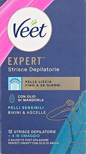 Veet Expert Streifen Achsel- und Bikinizone für empfindliche Haut, 16 Streifen (12+4 gratis dazu)