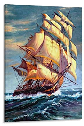 LIOONS Poster Segelschiffe Boote und hohe Schiffe Sturmsee Poster Dekorative Malerei Leinwand Wandposter und Kunstbild Druck Moderne Familie Schlafzimmer Dekor Poster 30 x 45 cm