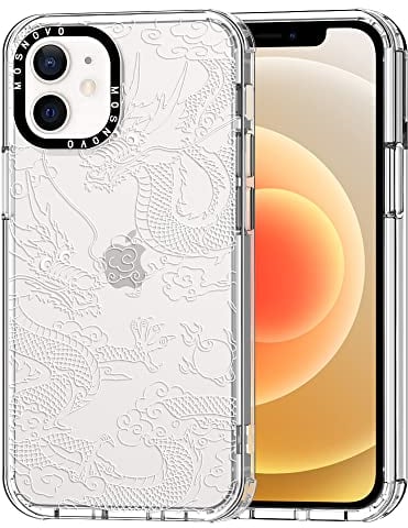 MOSNOVO Case for iPhone 12 Mini, [Buffertech 6.6ft Military-Grade Drop Protection] [Anti Peel Off Tech] Clear TPU Bumper Phone Case Cover Design - White Dragon