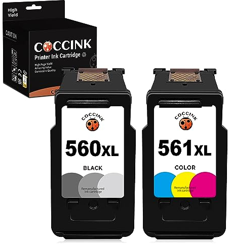 COCCINK PG-560 XL CL-561 XL (1 Schwarz, 1 Farbe) Wiederaufbereitete Druckerpatronen Ersatz für Canon 560XL 561XL für Pixma TS5350 TS7450 TS5351 TS5352 TS5353 TS7451 Drucker Hohe Kapazität