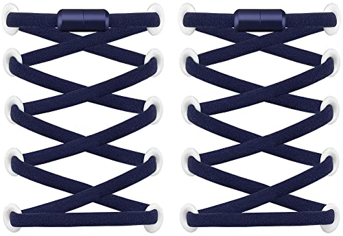 RJ-Sport (2 Paar Elastische Schnürsenkel mit Schnellverschluss - Schnellschnürsystem für Einzigartigen Komfort und Starken Halt - mit Metallkapseln ohne binden (Navy Blau2)