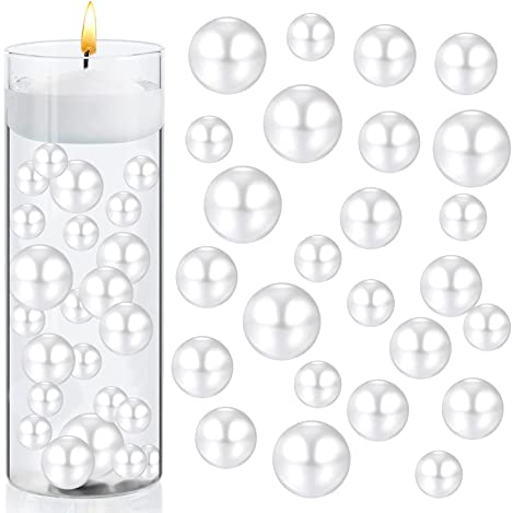 Perlmutt Perlen,150 Stücke Kunstperlen Schwimmende Perlen Vasenfüller Glänzende Perlen Ohne Loch Gemischte Größen Kunststoffperlen für DIY-Schmuck Schwimmende 10/14/20mm (Weiss)