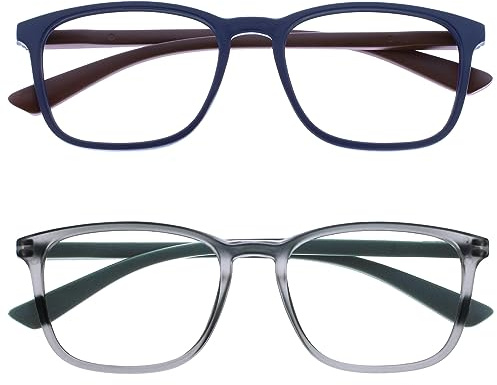 OPULIZE Max Lesebrille 2er Pack - Klassische große rechteckige Fassung - Brillen in mattem Blau und Grau - Herren Damen Unisex - RR78-37 - +2,00
