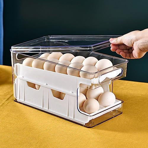 Egg Holder for Refrigerator 2-Layer 24 Egg Storage Container Auto Rolling Egg Storage Box Space Saving Multipurpose Egg Storage Container Reusable Egg Organizer for Kitchen Fridge uk
