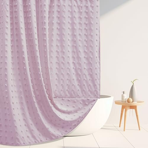 Siiluminisoy Boho Duschvorhang Gewebter Stoff Lila Duschvorhang, 72x72 Getuftete Falten Floral Puffs Strukturiert Modern Bauernhaus Minimalistisch Duschvorhang Set mit Haken für Badezimmer