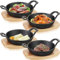 Sliner 4 Sets Mini Cast Iron Skillet Small Cast Iron Plates Skillet with Wooden Base Small Round Pan Fajita Plate Pot for Baking Cooking(4.9 Inches)