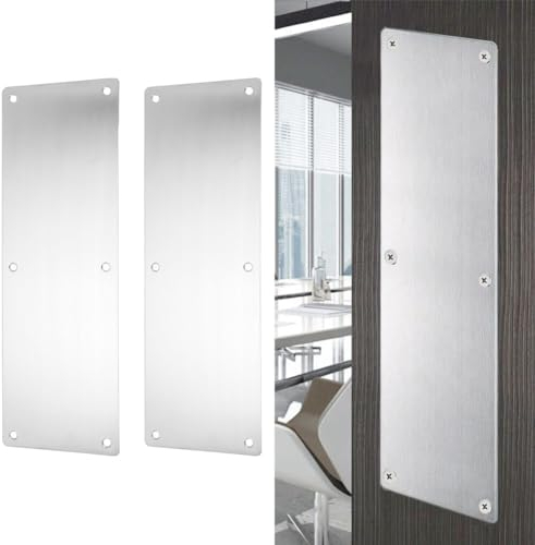 Lot de 2 plaques de protection anti-rayures en acier inoxydable pour portes extérieures, bois, métal, intérieur/extérieur, protection de porte