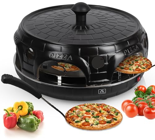 Cuisine King Mini Four a Pizza - Four a Pizza Electrique Portable - 6 Spatules en Acier Inoxydable, Coupe-pâte, Dôme en Terre Cuite Fait à la Main - Cuisson Rapide et Uniforme, Facile à Nettoyer