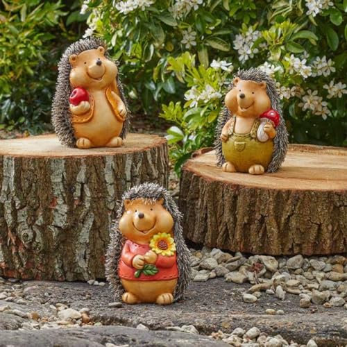 Garden Mile Baby Hoglet Set 3 Charming Hedgehog Animal Garden Ornaments Outdoor Waterproof Resin Outdoor Ornaments For The Garden Perfect For Flowerbeds Patios Yards Tables