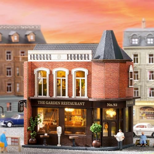CUTEROOM Maison miniature - Maison de poupée DIY en bois - Mini kit de construction avec meubles et lumière LED - Cadeau d'anniversaire pour femmes et filles (Garden Restaurant)