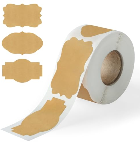 300 etichette autoadesive in carta kraft marrone, 5 x 3 cm, per barattoli, bottiglie, confezioni regalo, conservazione degli alimenti e artigianato (scrivibili, stile vintage, 3 disegni)