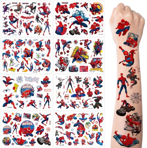 Tatuaggi Per Bambini, 8 Fogli Eroi Tatuaggi Temporanei Ragazzi, Tatuaggi Bambina Gadget Compleanno, Spider Trasferelli, Tatuaggio Impermeabili Gadget Feste Di Compleanno