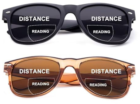 SKYWAY 2-Pack Bifokale Lesesonnenbrille für Damen Herren, Modische Klassische Lesebrille mit Federscharnier, UV400 Schutz, +1.5,Schwarz+Braun