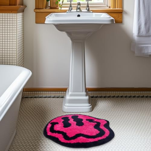 Slothy Fafi Trippy Smiley-Teppich | 81,3 cm rosa Retro-Teppich für Y2K-Dekor | weich, lebendig und waschbar | Hypebeast coole Teppiche für Schlafzimmer, Spielzimmer, Schlafsäle und Badezimmer