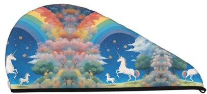 Gorro de pelo de secado rápido con diseño de unicornios bonitos, gorro de ducha colorido y moderno para mujer, gorro de ducha cómodo y elegante
