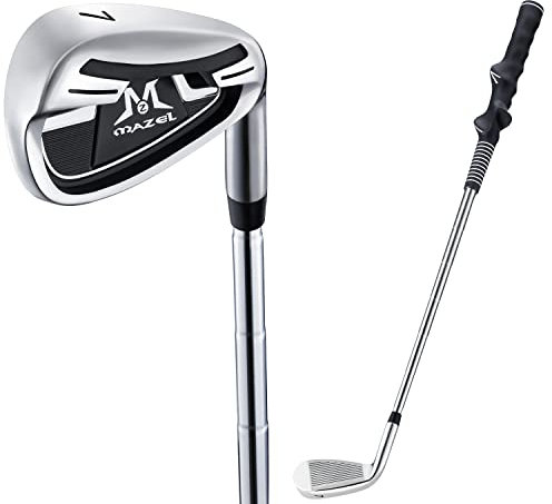 MAZEL Golf 7 Iron Club with Handshape Grip Kids Adult,Golf Swing Trainer Aid for Improve Swing Tempo& Grip Posture (Black, 37 In (Adult))
