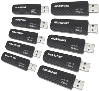GIGASTONE Lot de 10 Clé USB 128 Go, V30 Série, Clé Rétractable pour PC Ordinateur Portable MacBook, Compatible avec Windows Mac Linux, USB 2.0 Flash Drive Stockage Mémoire Stick, Style en Vogue - Noir