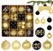 44 STK Weihnachtskugeln Schwarz Gold Set,Ø 6/4.3/3cm Kunststoff Christbaumkugeln mit Haken für Weihnachtsbaumschmuck,Baumkugeln Weihnachtsdeko Draußen und Drinnen Baumschmuck Weihnachten