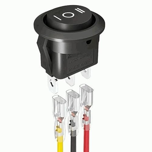 AUTOZOCO Interruptor Redondo Basculante de Encendido/Apagado, ON/OFF/ON Con Cable, SPDT, Diámetro Agujero Montaje 20 mm, 6A/250V 10A/125V, 3 Pines, Negro