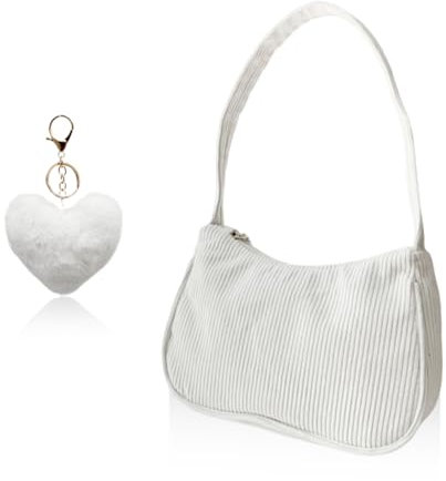 ZGDEIWGF 1 Umhängetasche, 1 Plüschanhänger, Cord-Umhängetasche, Damen-Achseltasche, Modische Handtasche, Date- Und Pendeltasche, Sanfte Kleine Quadratische Tasche