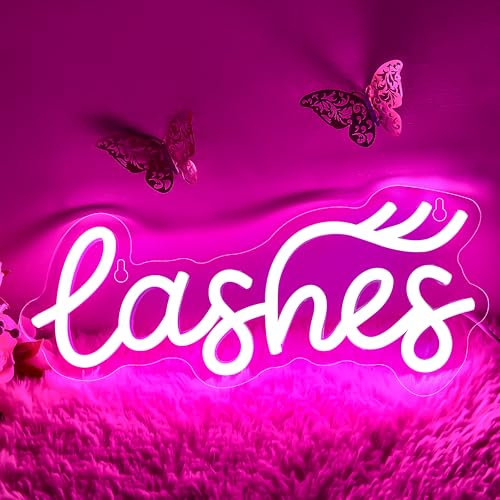 SHENEON Lashes Neon Sign for Girls Led Neon Light for Wall Decor Pink Led Lights for Bedroom Lashes Salon Beauty Room Eyelash Business Makeup Rooms Lash Studios Size 12.0 * 5.1in(XD076)