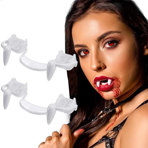 2 Pairs Vampire Teeth, Retractable Vampire Fangs, Retractable Halloween Vampire Fangs, Vampire Teeth Adult, Fake Dentures for Cosplay Party Props Halloween Party Fangs