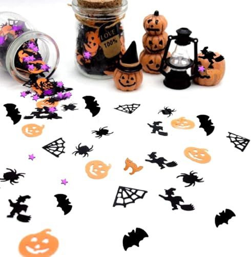 Halloween Konfetti - Streudeko Dekoration mit Hexen, Kürbis, Fledermaus, Sternen, Katzen, Spinnweben für Halloween Deko Tisch