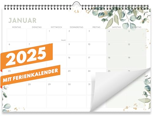 Kalender 2025 Wandkalender (Monatskalender im A4 Querformat) - Monatskalender 2025 für das ganze Jahr von Januar bis Dezember mit Ferienübersicht - Ideal als Paarkalender oder Familienplaner