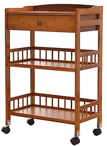 Rollwagen Küche Küchenwagen 3-stufiger Bambus-Rollwagen Mit Schublade Und Abnehmbaren Rädern, Esszimmerwagen, Wohnzimmer-Küchen-Aufbewahrungswagen Servierwagen mit Rollen(Brown)