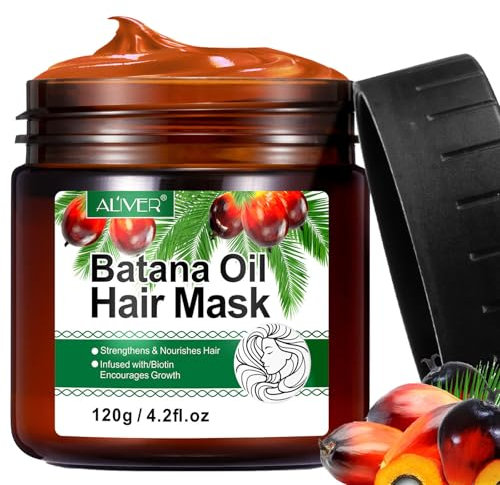 Batana Öl Haarmaske für Haarwachstum, 100% natürliches Haarwuchsöl, Wildes Batana Öl Haarmaske Bio verhindert Haarausfall und hilft bei Frizz, Spliss, Textur & Glanz für Männer & Frauen - 120g