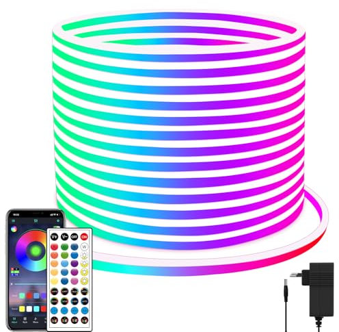 segrass 20M RGB Neon LED Streifen, flexible Streifen DC 24 V LED-Lichtseile mit App/Fernbedienung, kann für Schlafzimmer, Zimmer und Außendekoration verwendet werden.