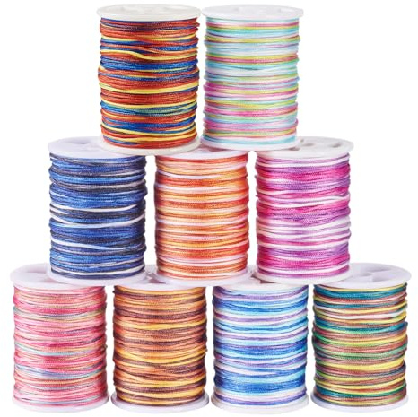 Sparkeads 9 rotoli di filo di poliestere tinto a segmento da 0,8 mm, filo intrecciato a coda di topo, rotolo per nodi cinesi, cucito fai da te, braccialetti a maglia, macramè, decorazioni artigianali