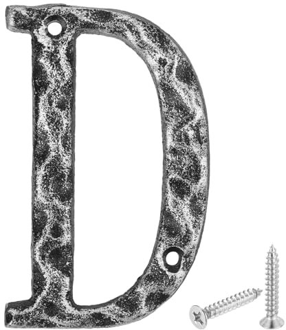 sourcing map House Address Letter, 4.9 Inch Cast Iron Vintage Wall Letter D Outside Letters for Home Street Office Mailbox Sign, Black & Silver