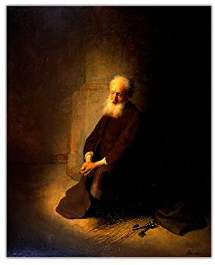 Rembrandt Kit de peinture à l'huile par numéros pour adultes Saint Pierre en prison (l'apôtre Pierre agenouillé)