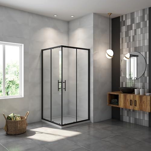 AICA Mampara de Ducha Rectangular Corredera Perfil Negro mate Vidrio Antical 6mm (980-1000) x(780-800) x1900mm