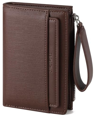 RRANCharltu Geldbörse Damen PU-Leder, Portemonnaie Damen klein Geldbeutel klein mit viele Kartenhalter Geldbörse mittelgroß mit Reißverschluss-Armband und Münzfach, Kaffee