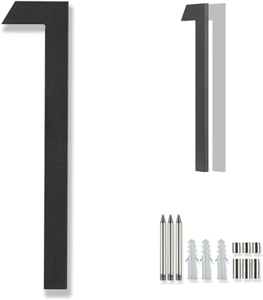 Moderne Hausnummer für den Außenbereich 20,3 cm, große Hausnummern aus Metall Zahlen für Hausadresse mattschwarz für den Außenbereich schwimmend bündig vertikal horizontal Aluminium hausnummer 1