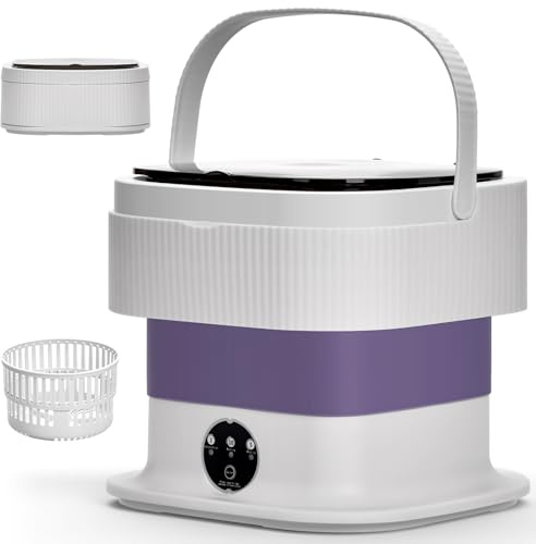 Ruycllo Mini Machine à Laver Portable 10L avec Panier d’Essorage Amovible, Pliable et Compacte - 3 Modes Tactiles, Sans Raccordement d’Eau, Machine à Laver Camping, Appartement, Voyage, Dortoir