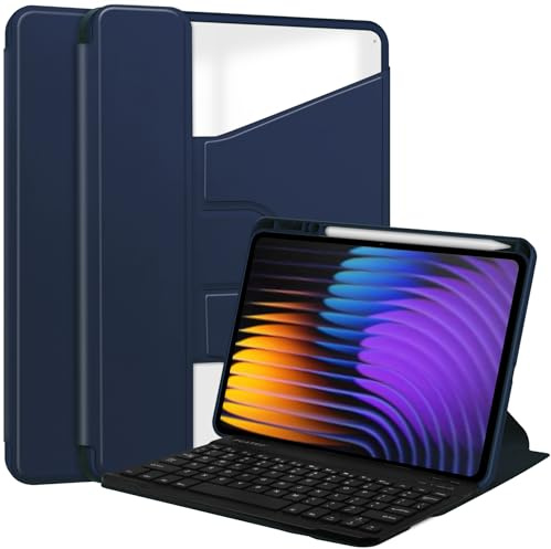 Compatibile con Samsung Galaxy Tab S10 Lite/S10 FE/S9 FE 5G 10.9/Tab S9 11 custodia con tastiera, supporto girevole a libro con portapenne e accensione e spegnimento automatico (blu scuro)