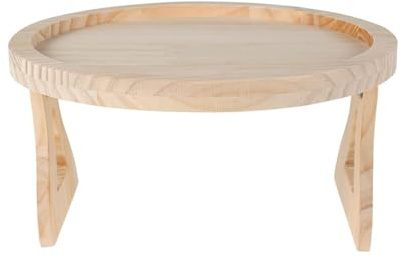 wellrun Natural Pine Wood Sofa Armrest Tray,Foldable Clip-On Side Tables for Couch,Portable Round Arm Table for Drinks Snacks Remote Books