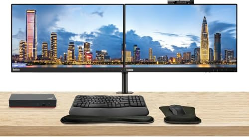 Lenovo ThinkVision T22v 22-inch, 2-Pack Bundle with T22i, HDMI, DisplayPort, Webcam, Speaker, Microphone, Dual Monitor Stand, ThinkPad USB-C Dock, MK670 Wireless Keyboard and Mouse, Wrist Pad